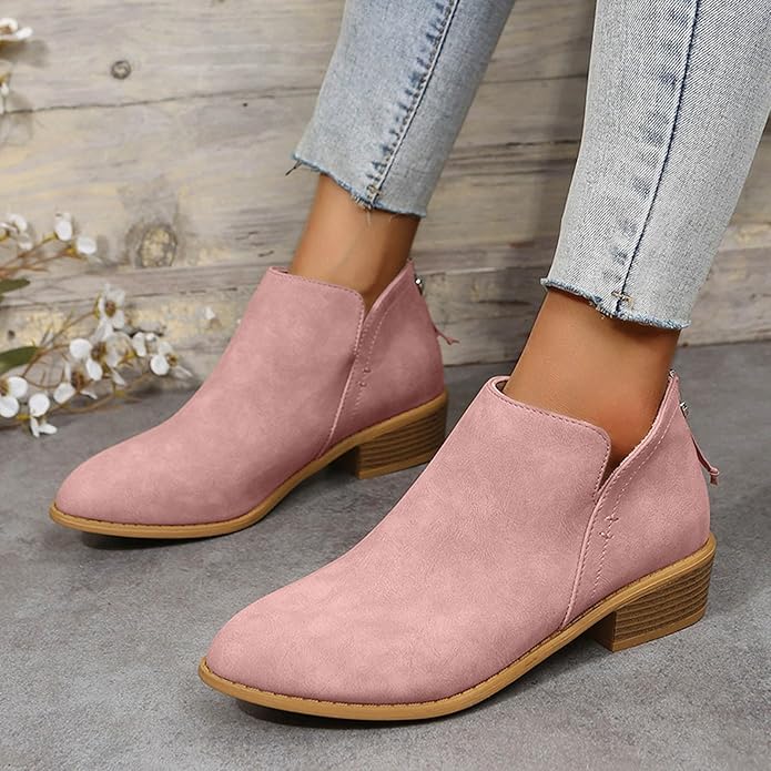 Damen-Stiefeletten mit niedrigem Absatz und V-Ausschnitt