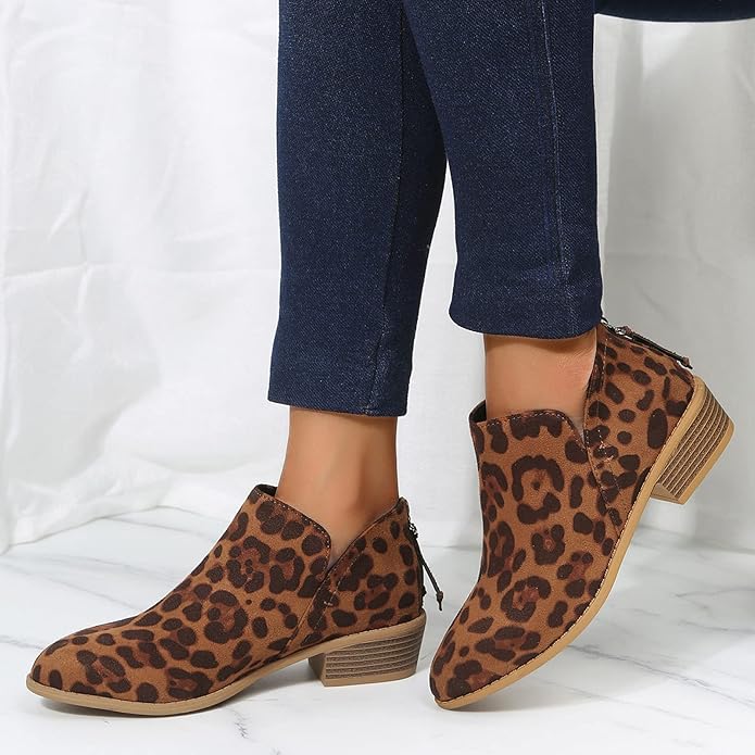 Damen-Stiefeletten mit niedrigem Absatz und V-Ausschnitt