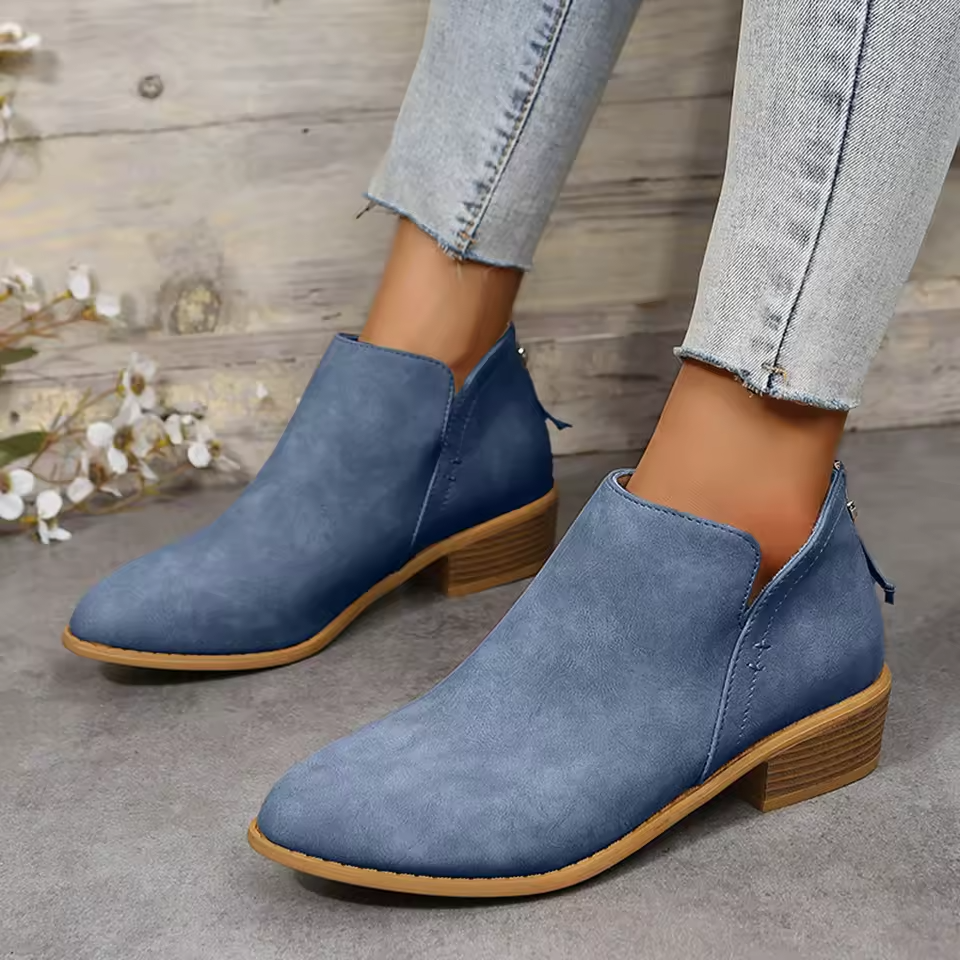 Damen-Stiefeletten mit niedrigem Absatz und V-Ausschnitt