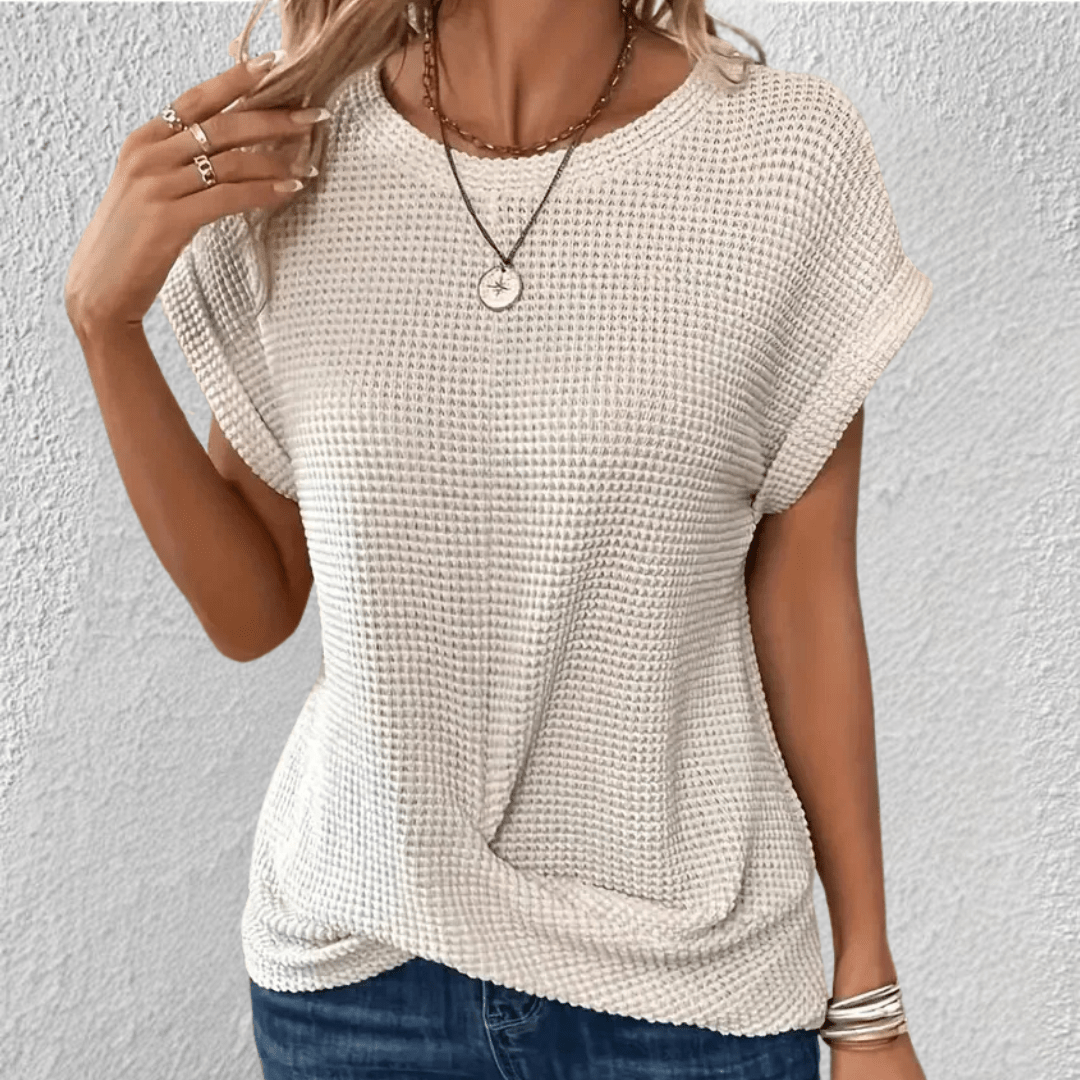 Damen-Strickbluse aus Waffelstrick mit Knoten-Detail vorne