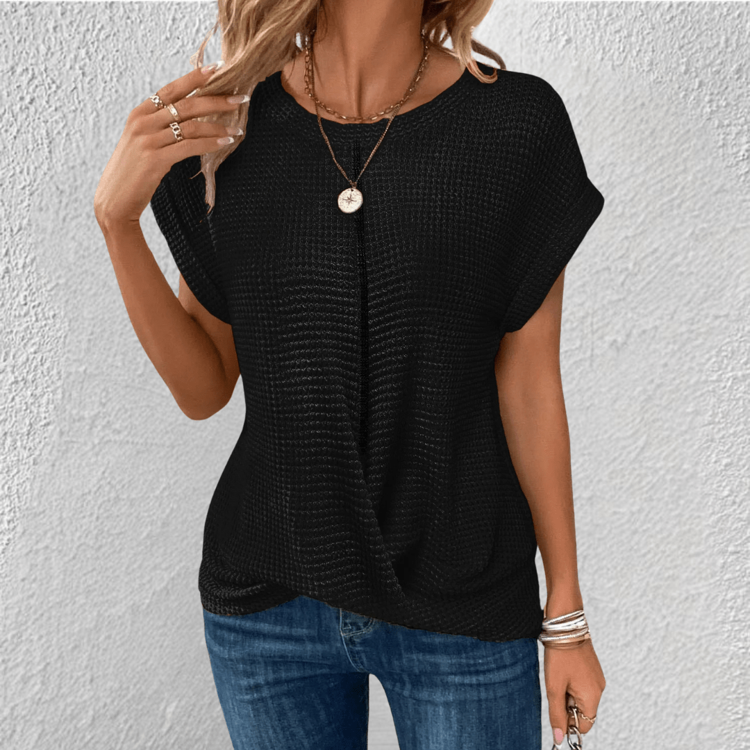 Damen-Strickbluse aus Waffelstrick mit Knoten-Detail vorne