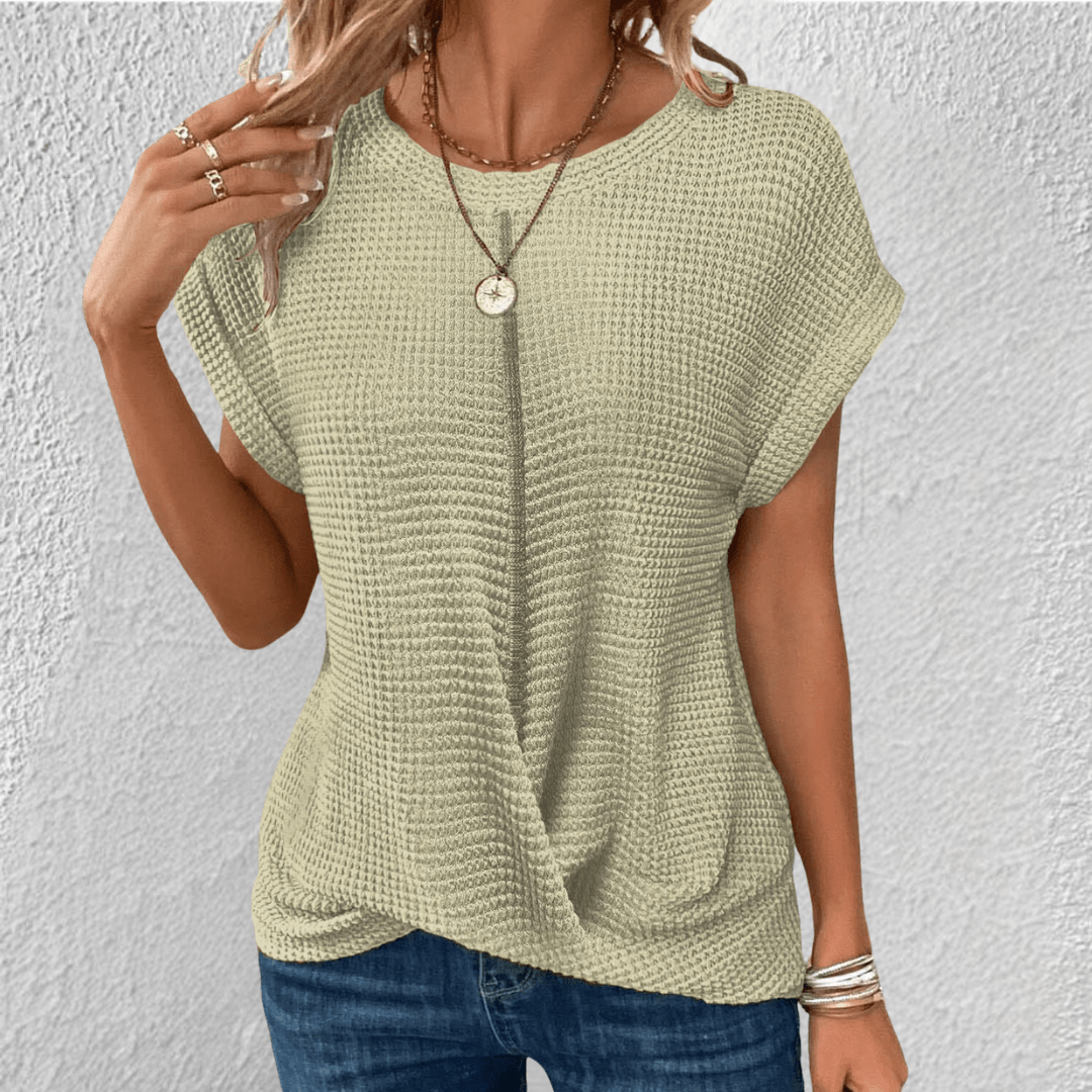 Damen-Strickbluse aus Waffelstrick mit Knoten-Detail vorne