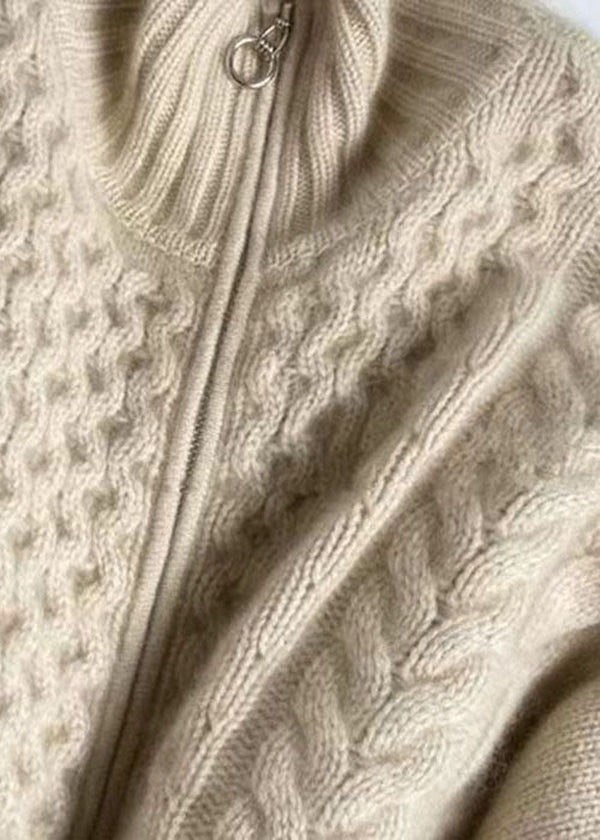 Damen-Strickjacke mit Reißverschluss und Zopfmuster