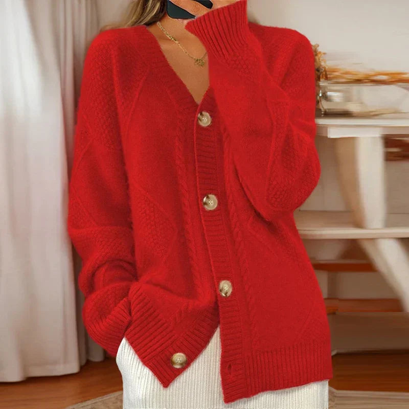 Damen-Strickjacke mit V-Ausschnitt und Knöpfen