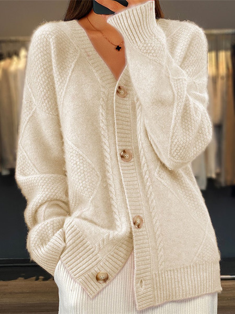 Damen-Strickjacke mit V-Ausschnitt und Zopfmuster