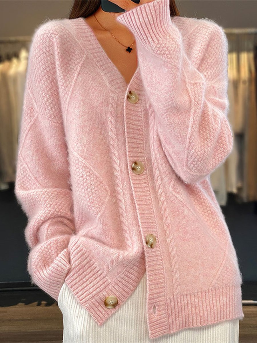 Damen-Strickjacke mit V-Ausschnitt und Zopfmuster