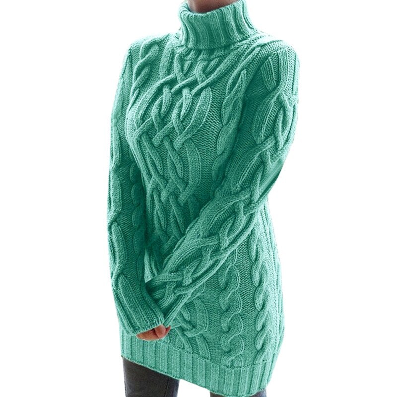 Damen-Strickkleid mit Rollkragen und Zopfmuster