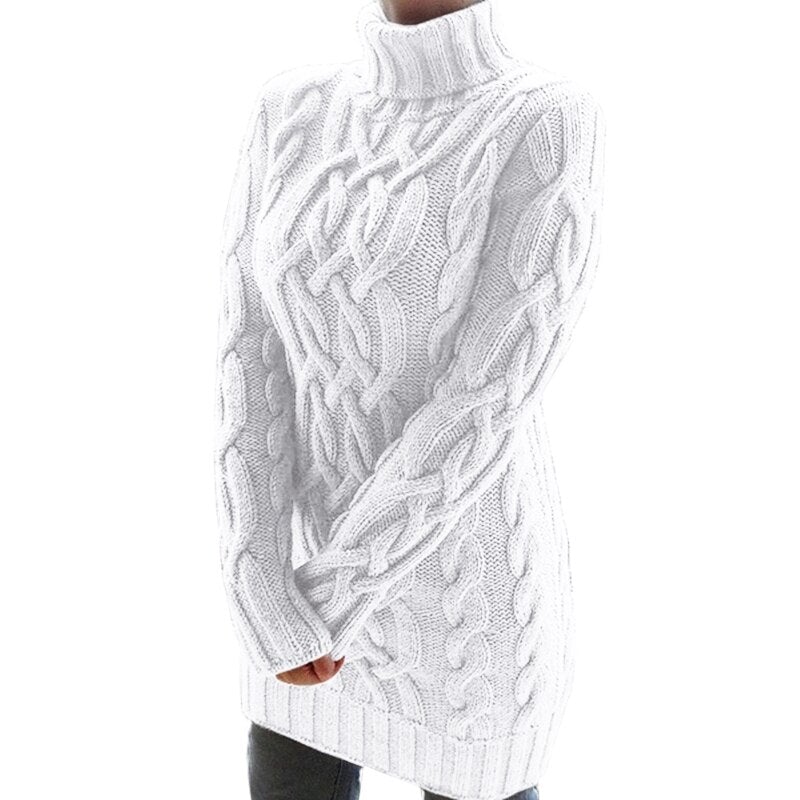 Damen-Strickkleid mit Rollkragen und Zopfmuster