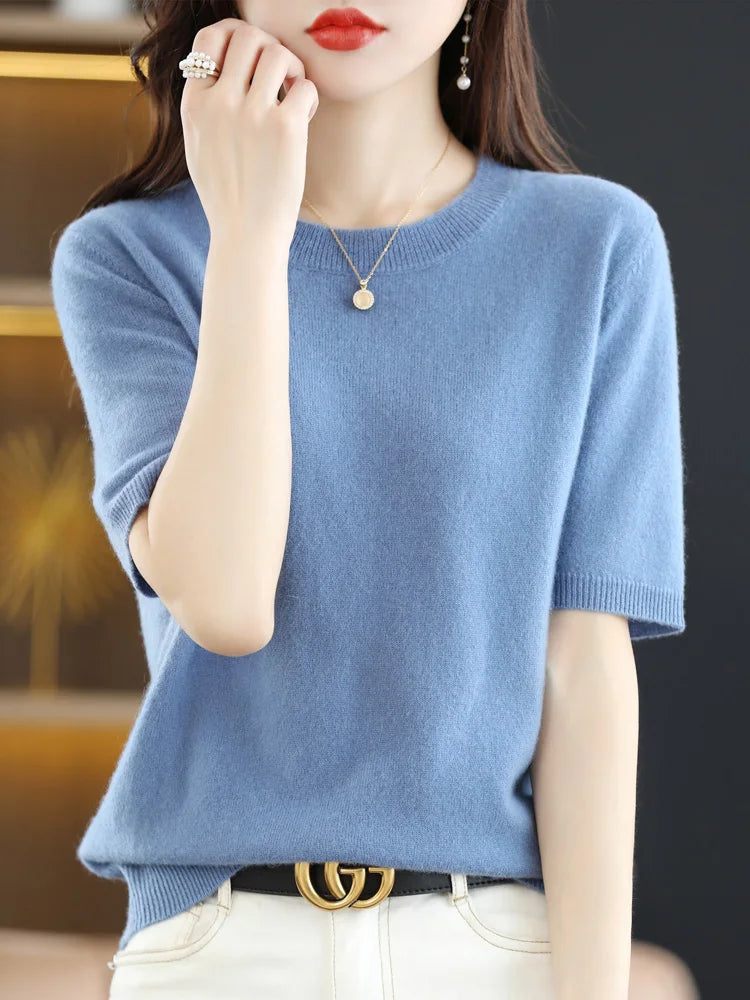 Damen-Strickpullover aus Merinowollmischung mit Rundhalsausschnitt