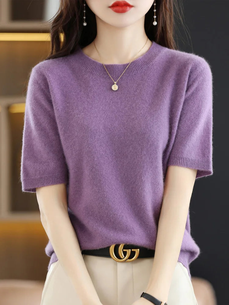 Damen-Strickpullover aus Merinowollmischung mit Rundhalsausschnitt