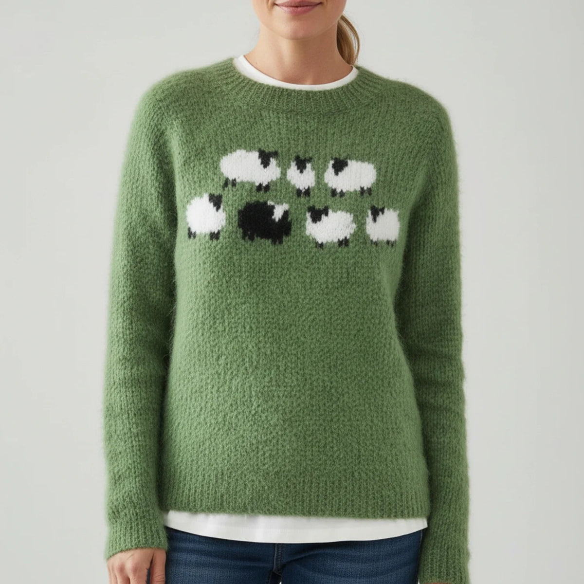 Damen-Strickpullover mit Schwarzem-Schaf-Motiv