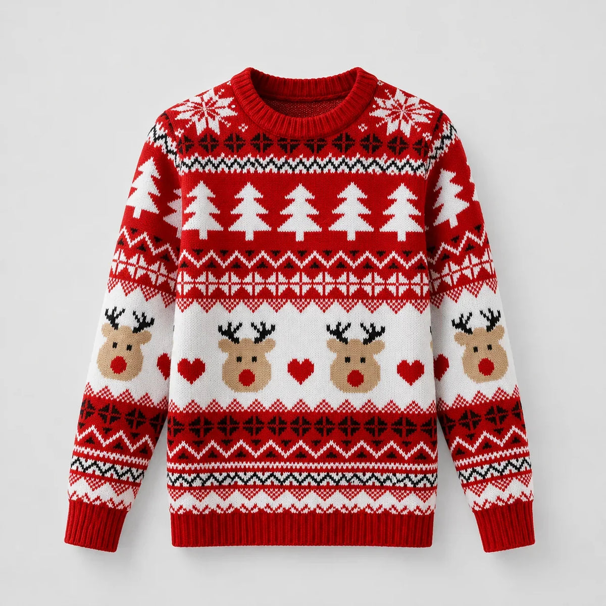 Damen-Strickpullover mit Tiermuster – Rundhalsausschnitt, winterlicher Stil