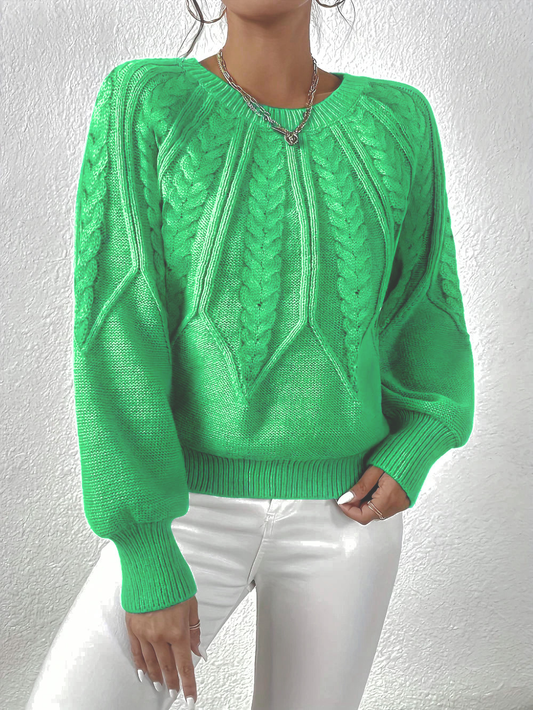 Damen-Strickpullover mit Zopfmuster und Raglanärmeln