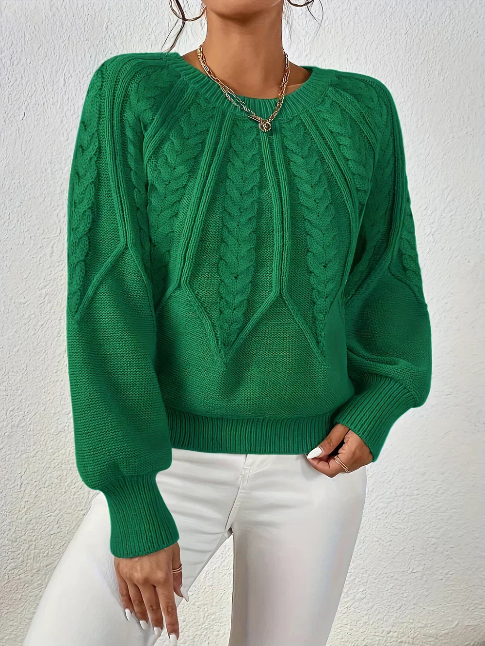 Damen-Strickpullover mit Zopfmuster und Raglanärmeln