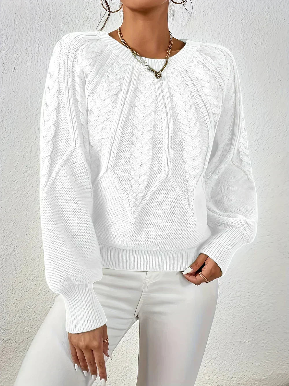 Damen-Strickpullover mit Zopfmuster und Raglanärmeln