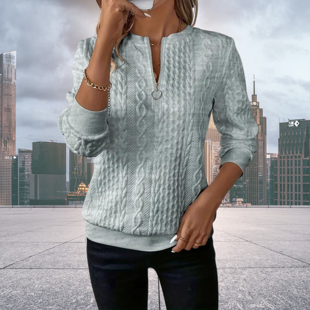 Damen-Strickpullover mit Zopfmuster und Reißverschluss