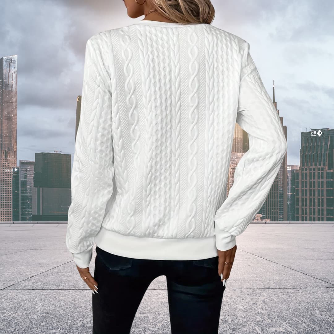 Damen-Strickpullover mit Zopfmuster und Reißverschluss