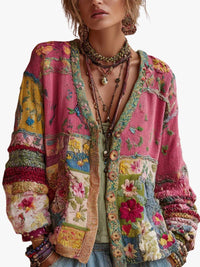 Damen-Strickweste mit floralem Patchwork