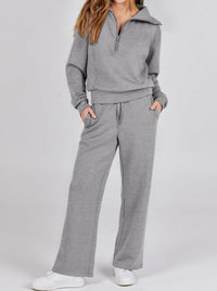 Damen-Sweat-Set aus Pullover-Top und Hose mit weitem Bein