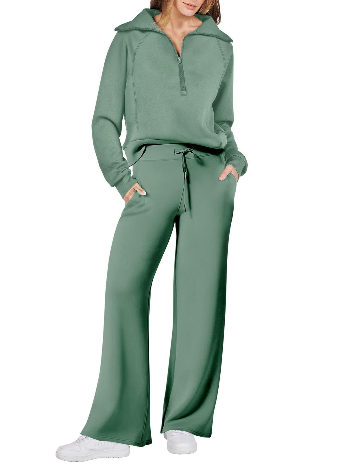 Damen-Sweat-Set aus Pullover-Top und Hose mit weitem Bein