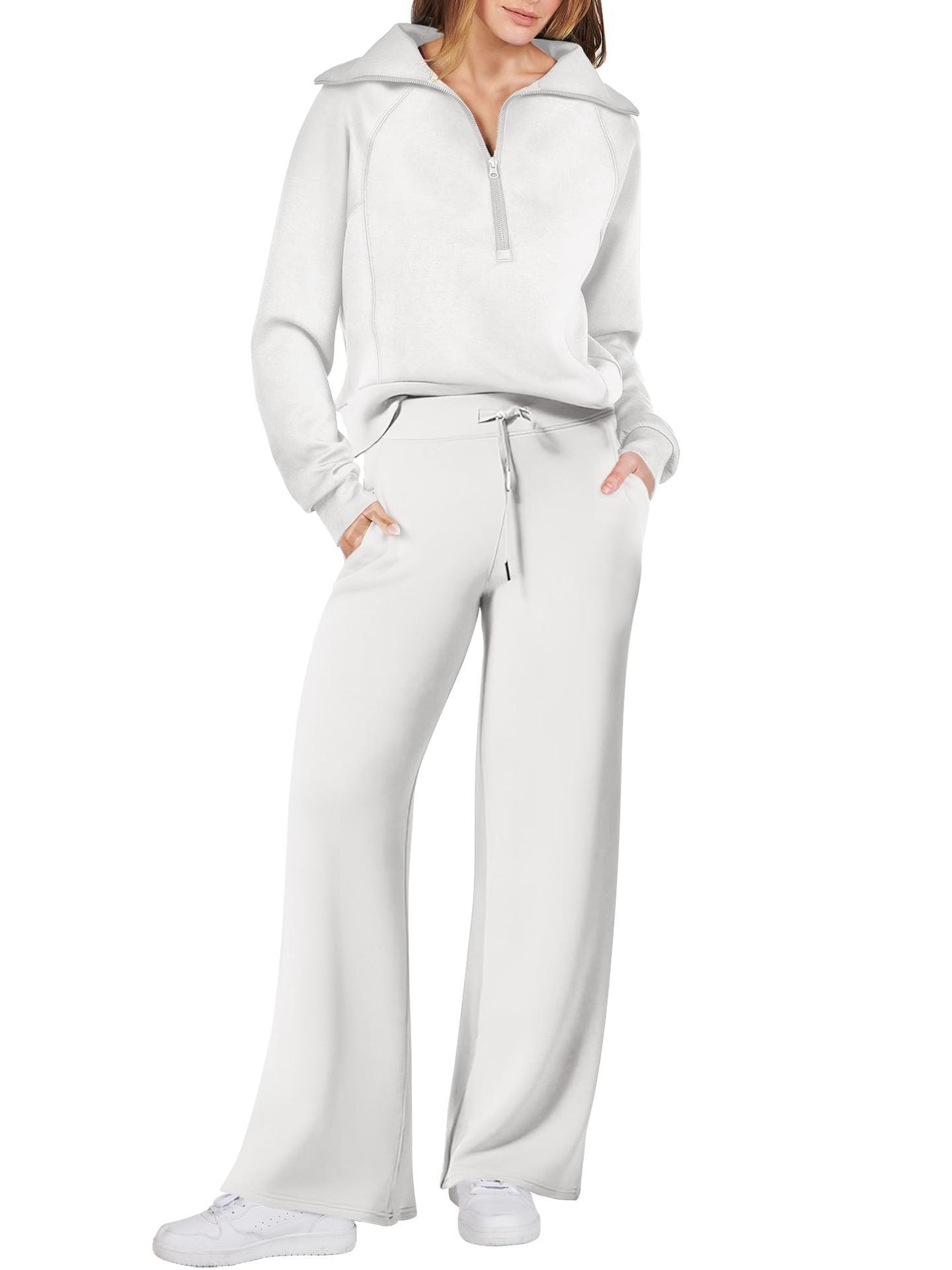 Damen-Sweat-Set aus Pullover-Top und Hose mit weitem Bein
