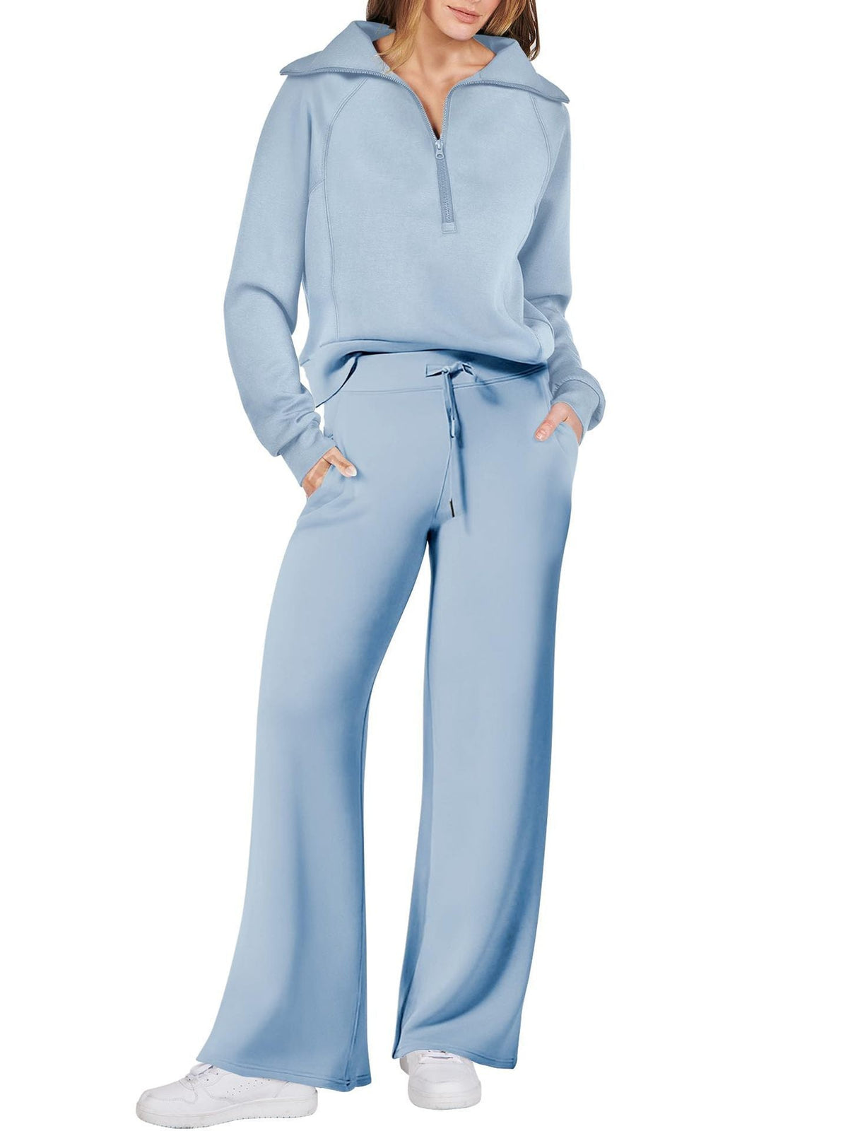 Damen-Sweat-Set aus Pullover-Top und Hose mit weitem Bein