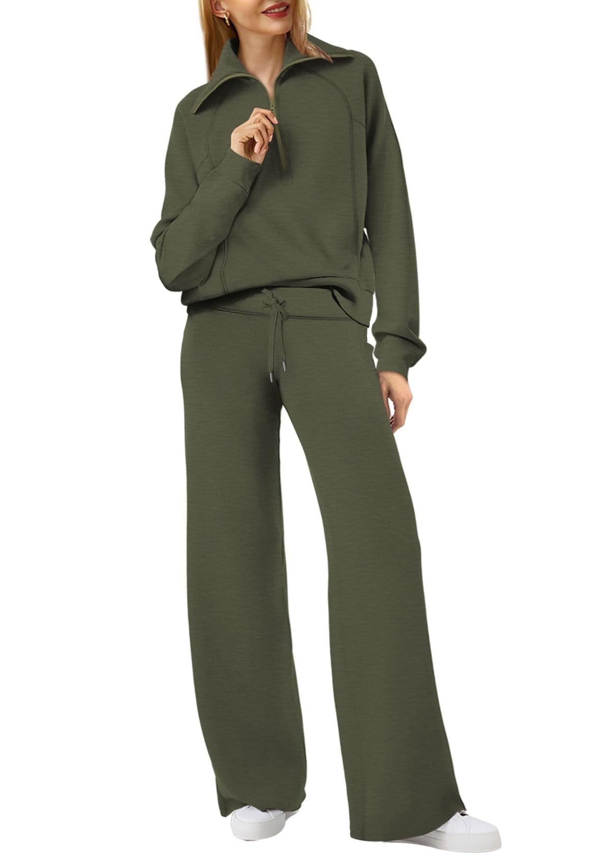 Damen-Sweat-Set aus Pullover-Top und Hose mit weitem Bein