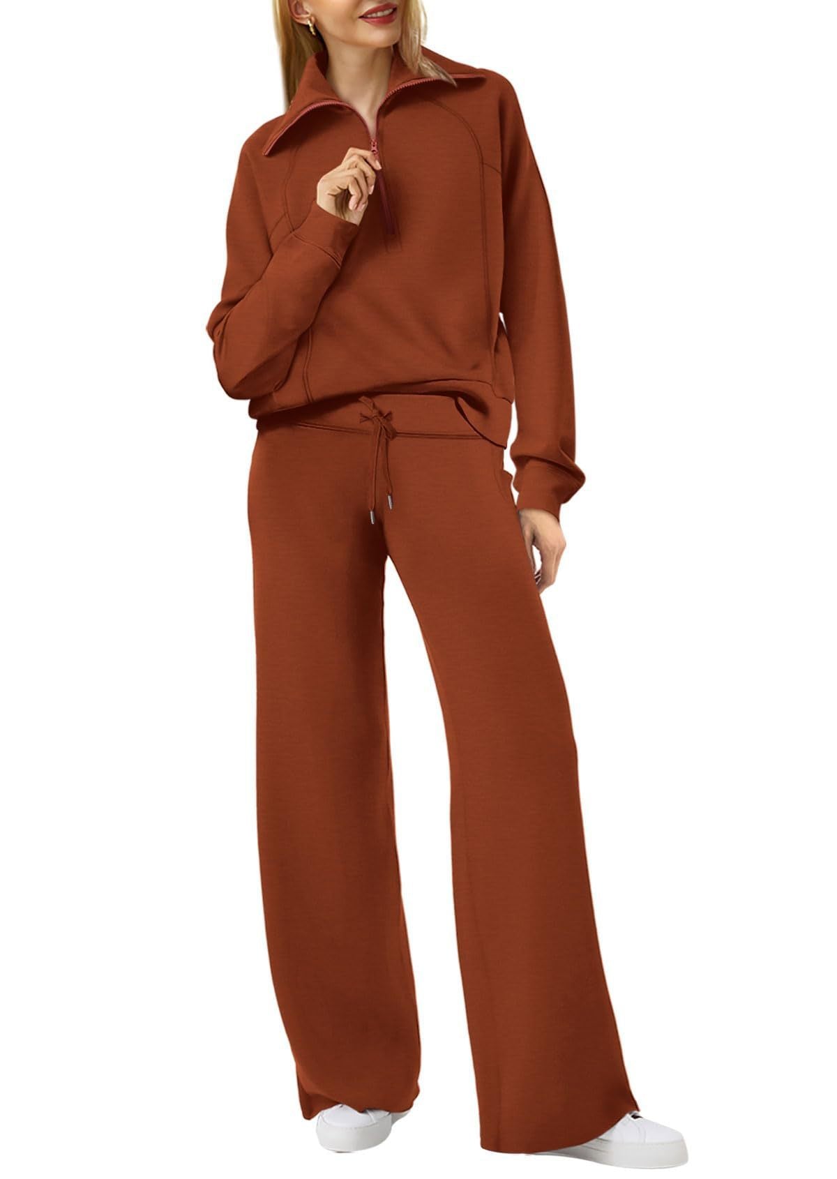 Damen-Sweat-Set aus Pullover-Top und Hose mit weitem Bein