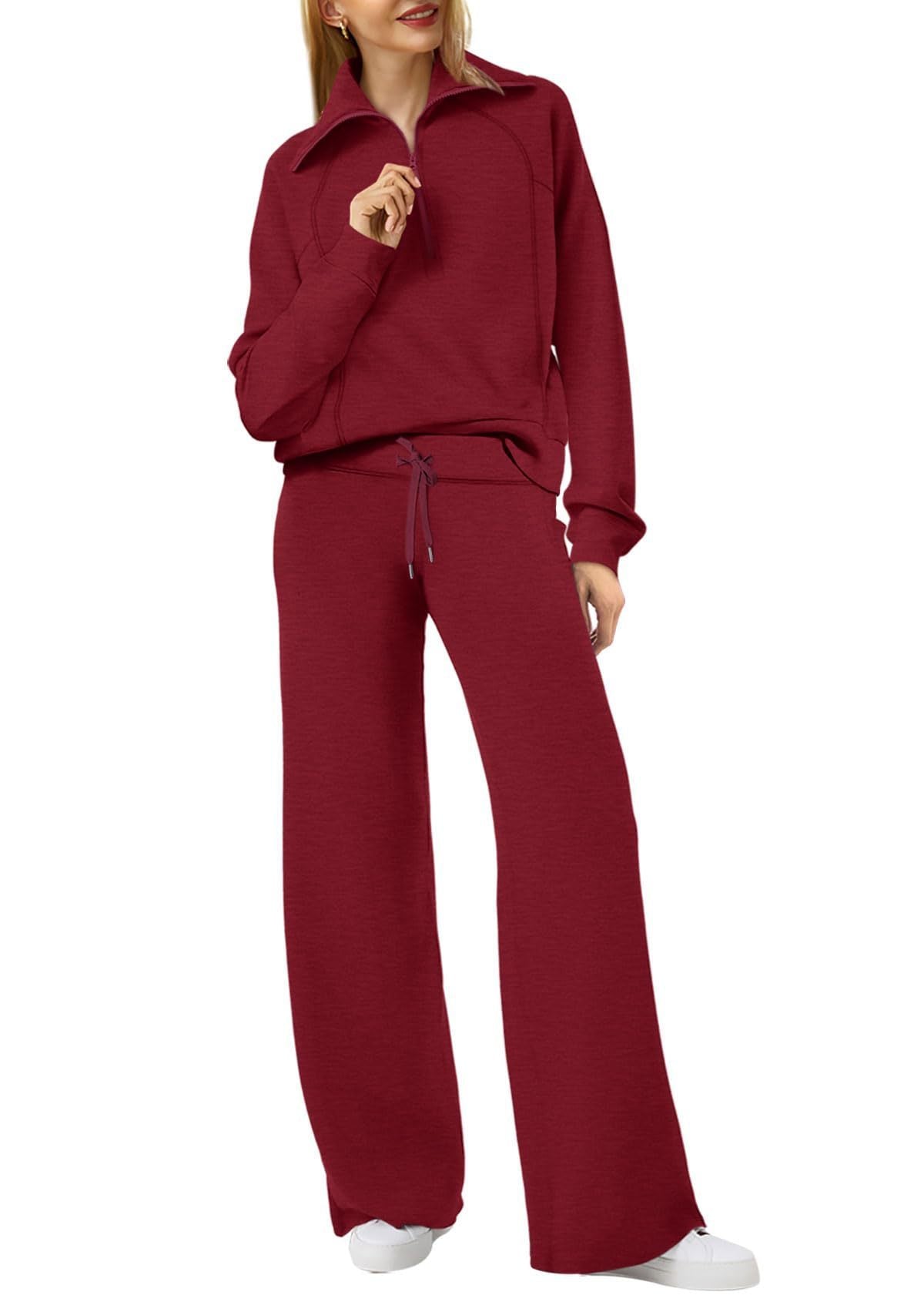 Damen-Sweat-Set aus Pullover-Top und Hose mit weitem Bein