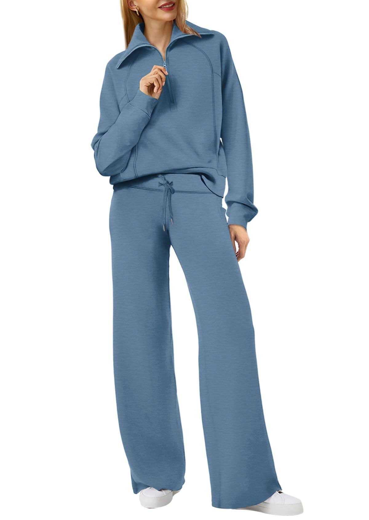 Damen-Sweat-Set aus Pullover-Top und Hose mit weitem Bein