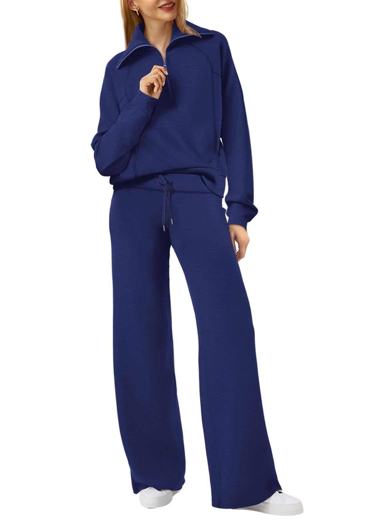 Damen-Sweat-Set aus Pullover-Top und Hose mit weitem Bein