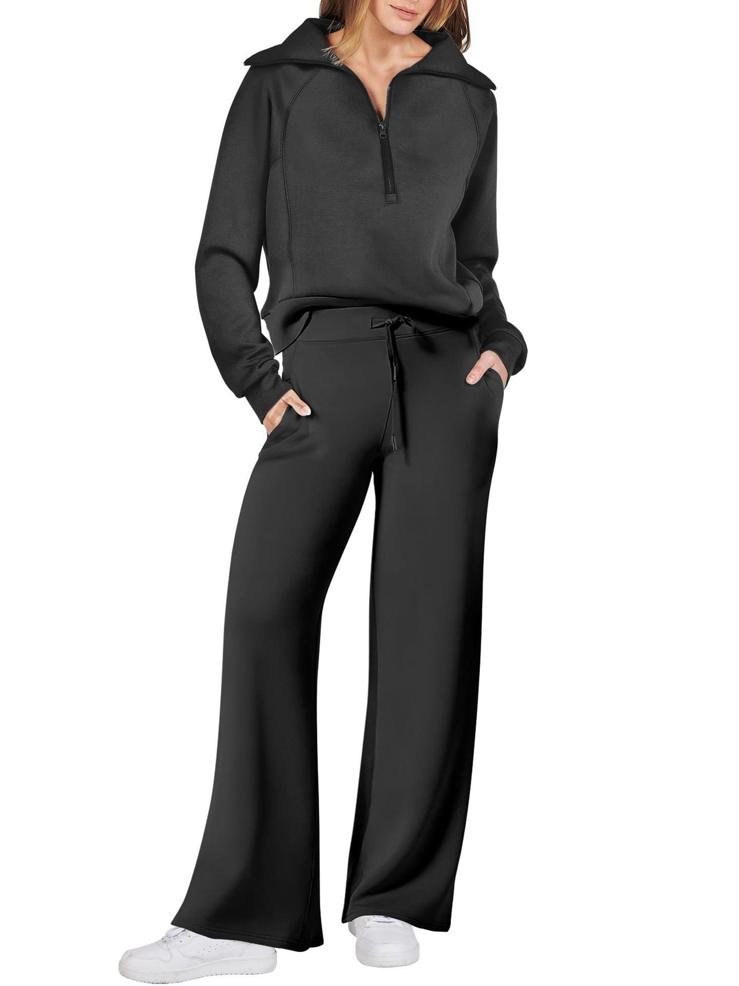 Damen-Sweat-Set aus Pullover-Top und Hose mit weitem Bein