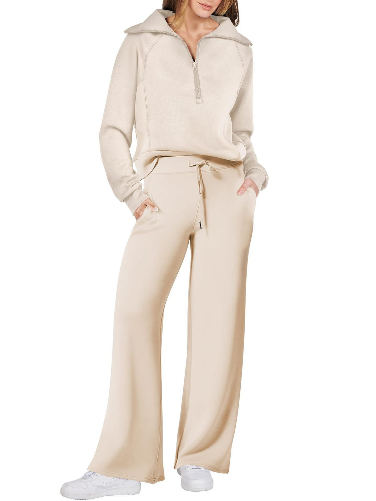 Damen-Sweat-Set aus Pullover-Top und Hose mit weitem Bein