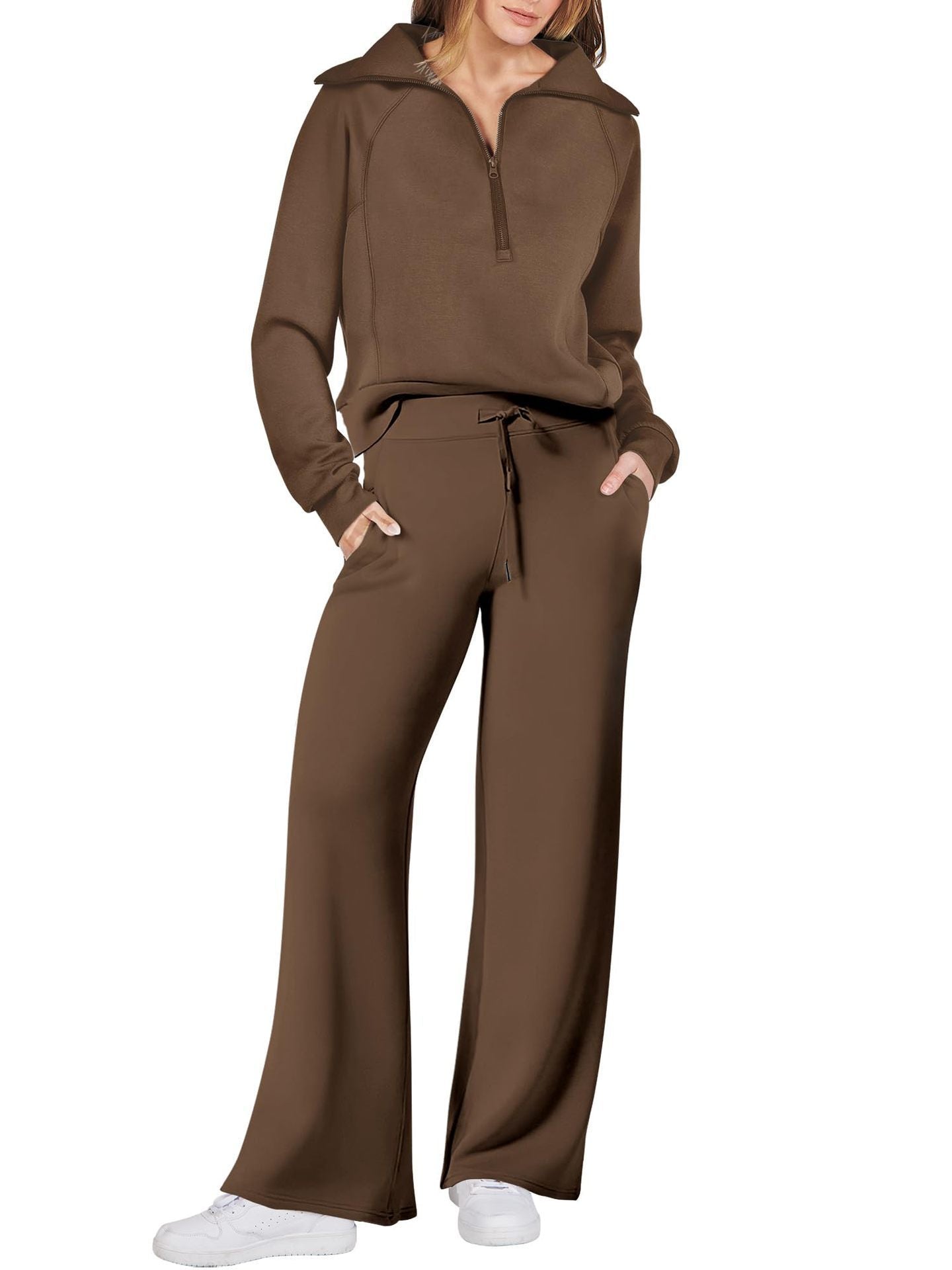 Damen-Sweat-Set aus Pullover-Top und Hose mit weitem Bein