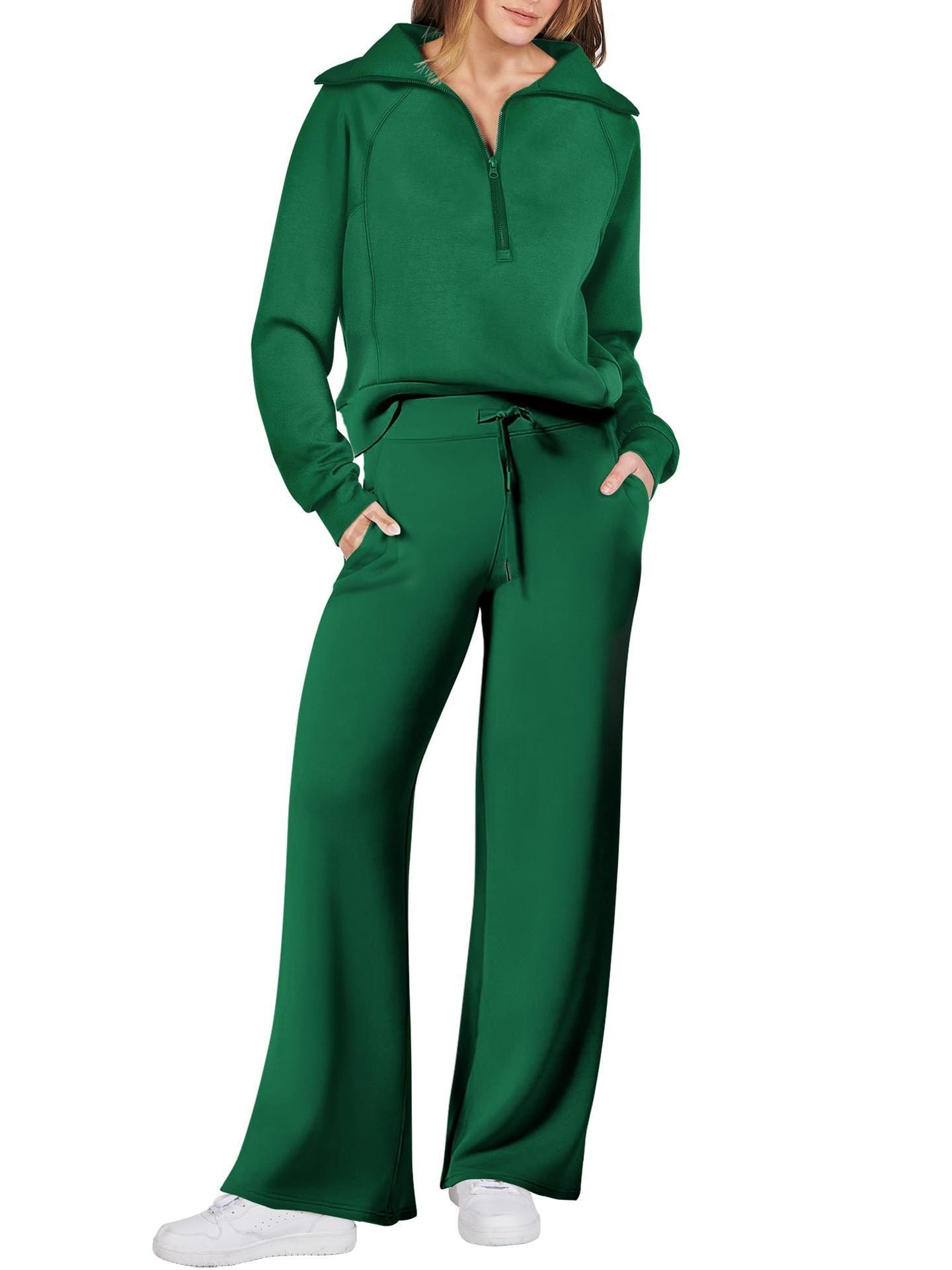 Damen-Sweat-Set aus Pullover-Top und Hose mit weitem Bein