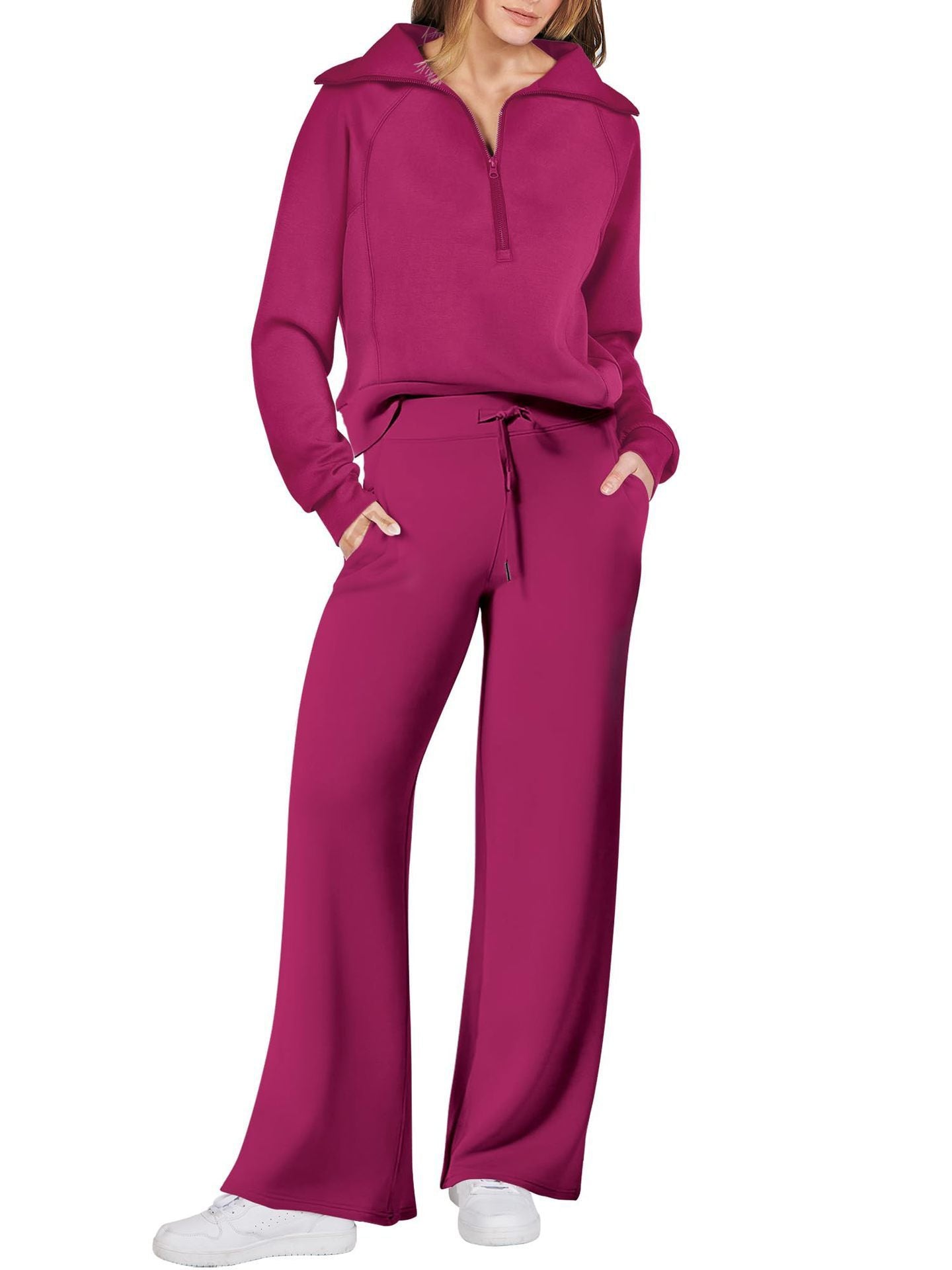 Damen-Sweat-Set aus Pullover-Top und Hose mit weitem Bein