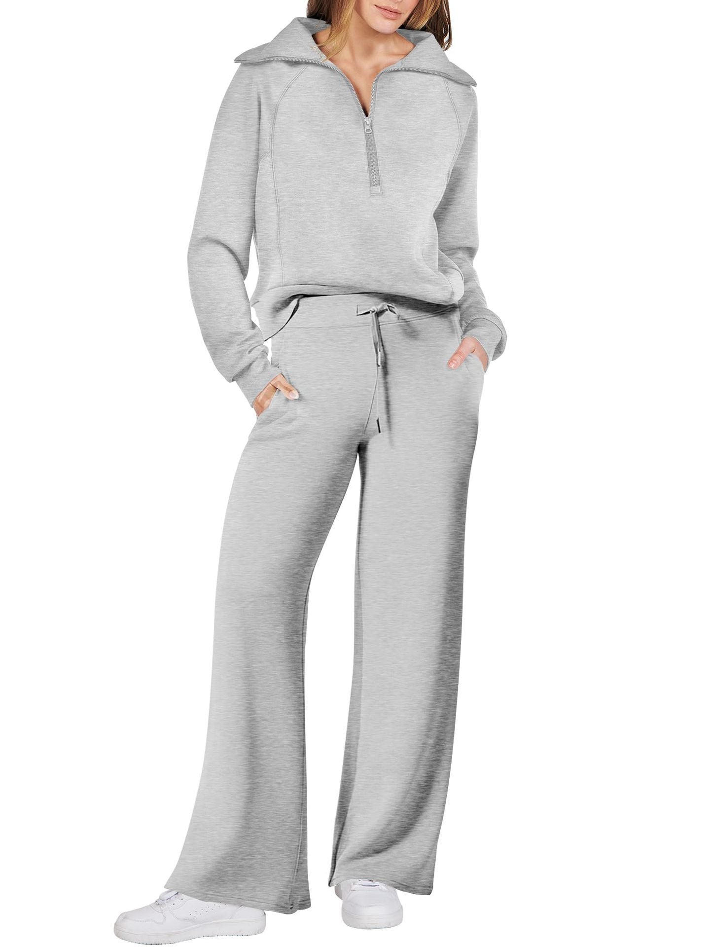 Damen-Sweat-Set aus Pullover-Top und Hose mit weitem Bein