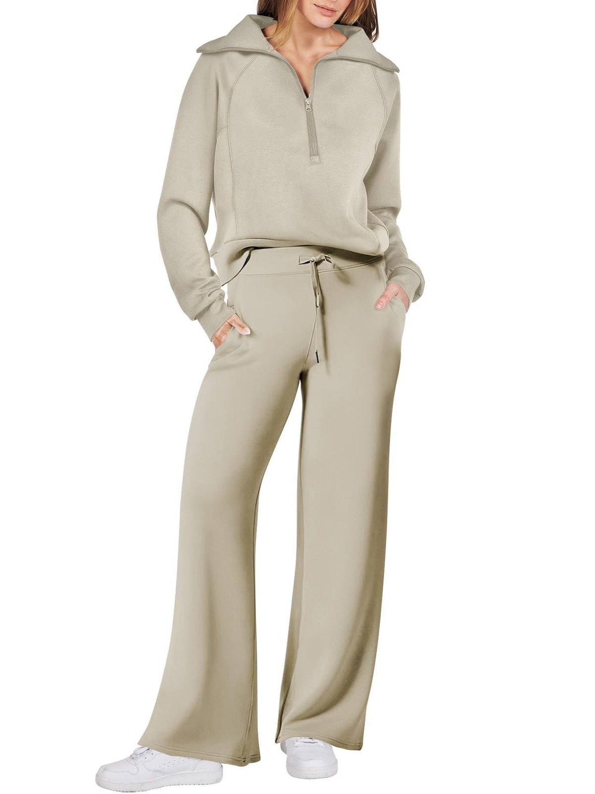 Damen-Sweat-Set aus Pullover-Top und Hose mit weitem Bein