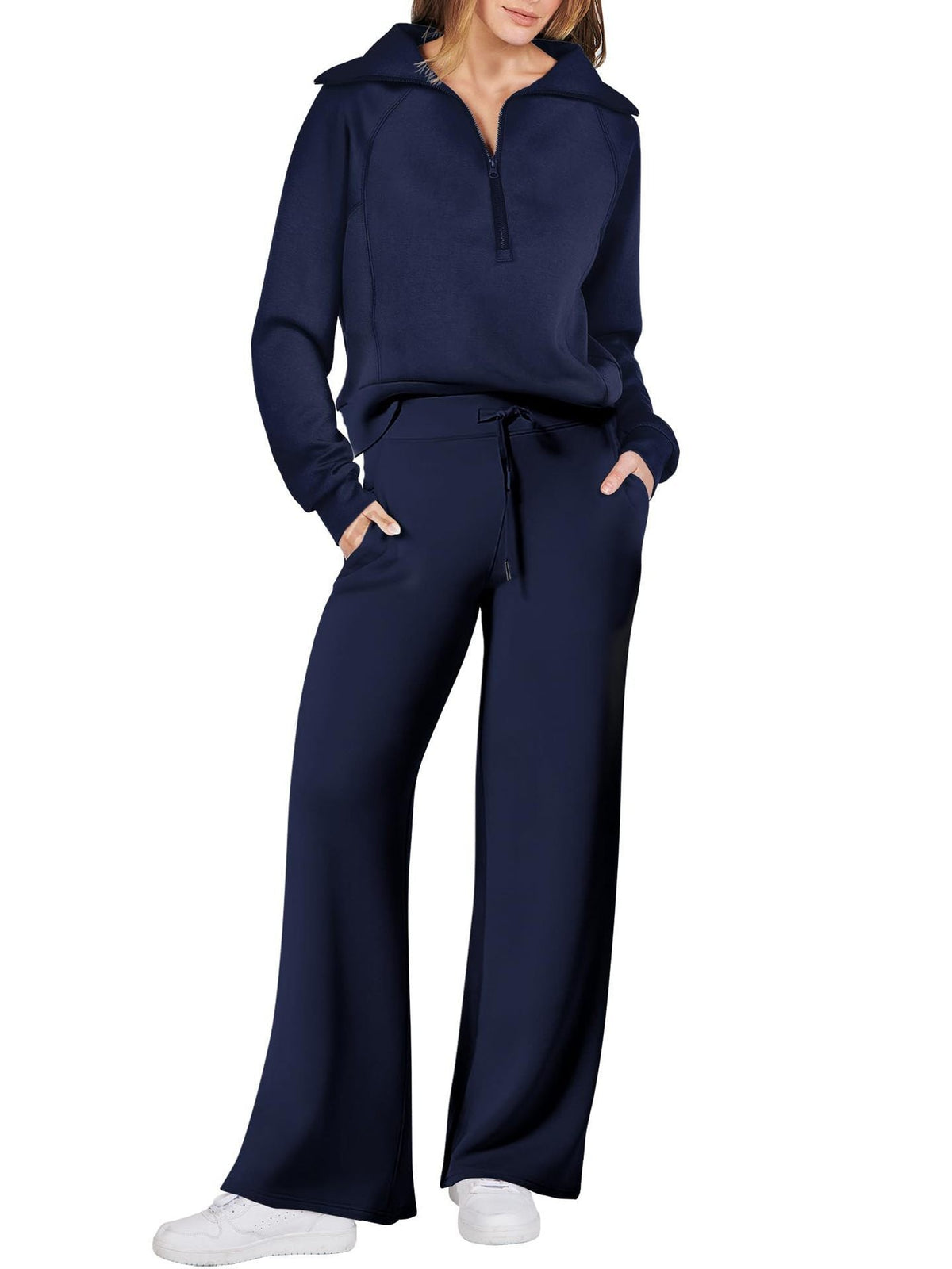 Damen-Sweat-Set aus Pullover-Top und Hose mit weitem Bein