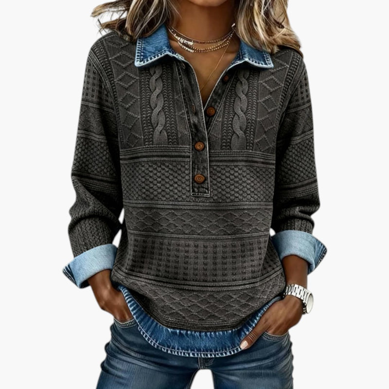 Damen-Sweatshirt mit halber Knopfleiste und strukturierter Oberfläche