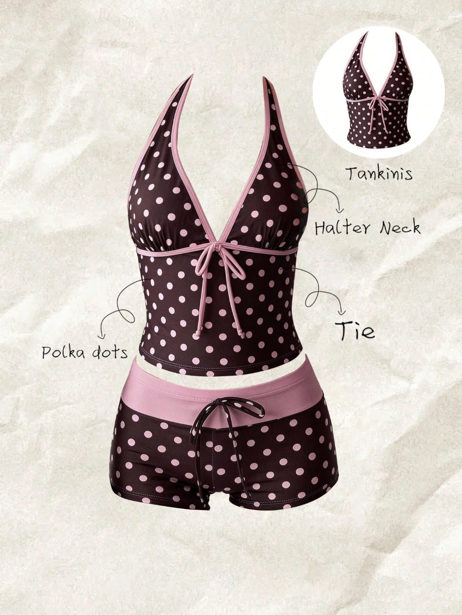 Damen-Tankini mit Polka Dots und verstellbarem Neckholder