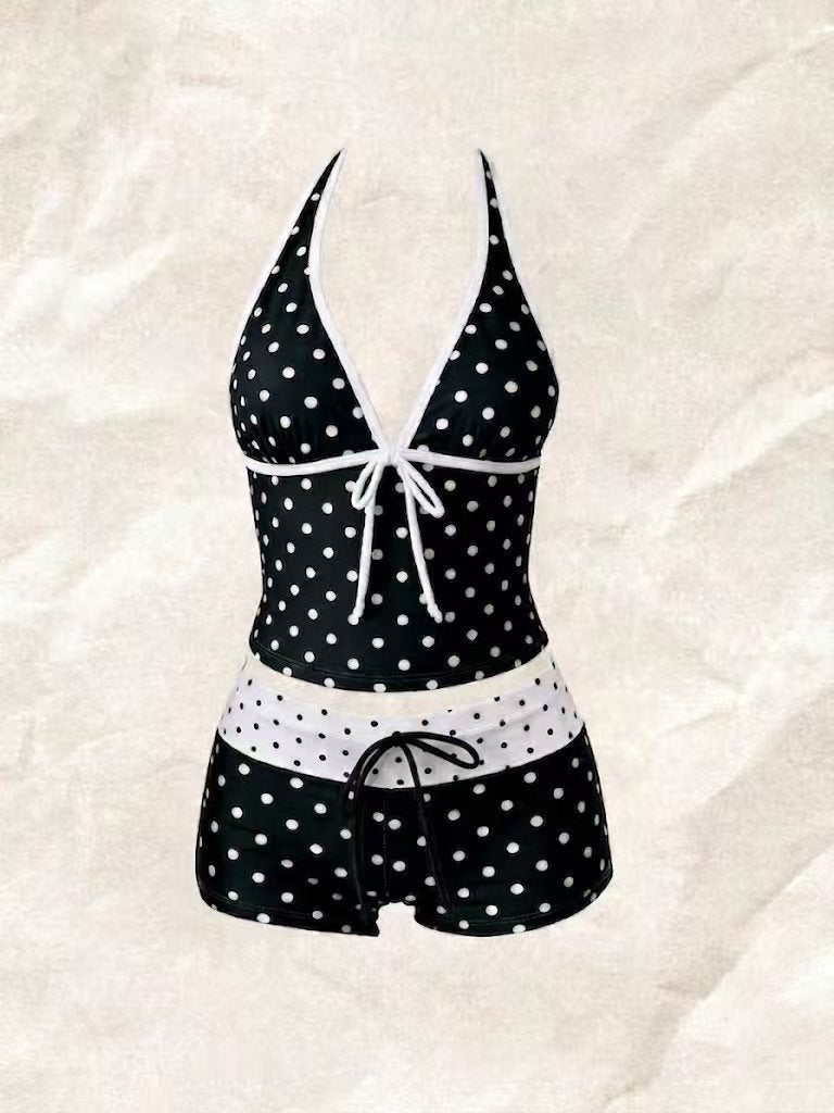 Damen-Tankini mit Polka Dots und verstellbarem Neckholder