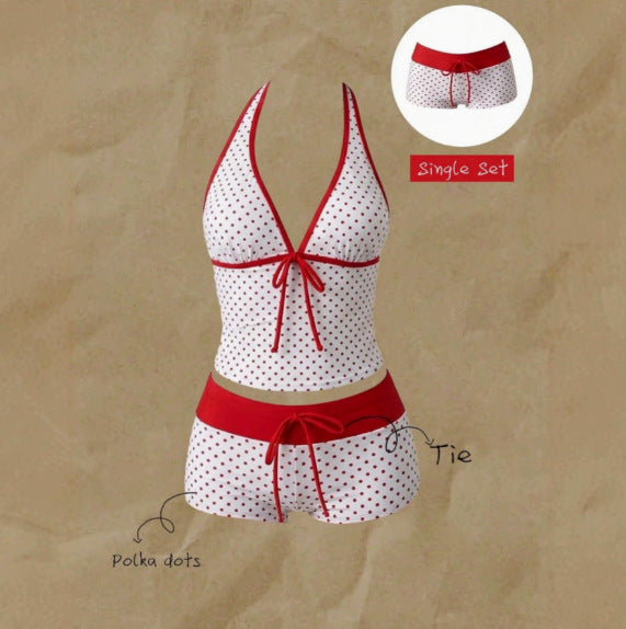 Damen-Tankini mit Polka Dots und verstellbarem Neckholder