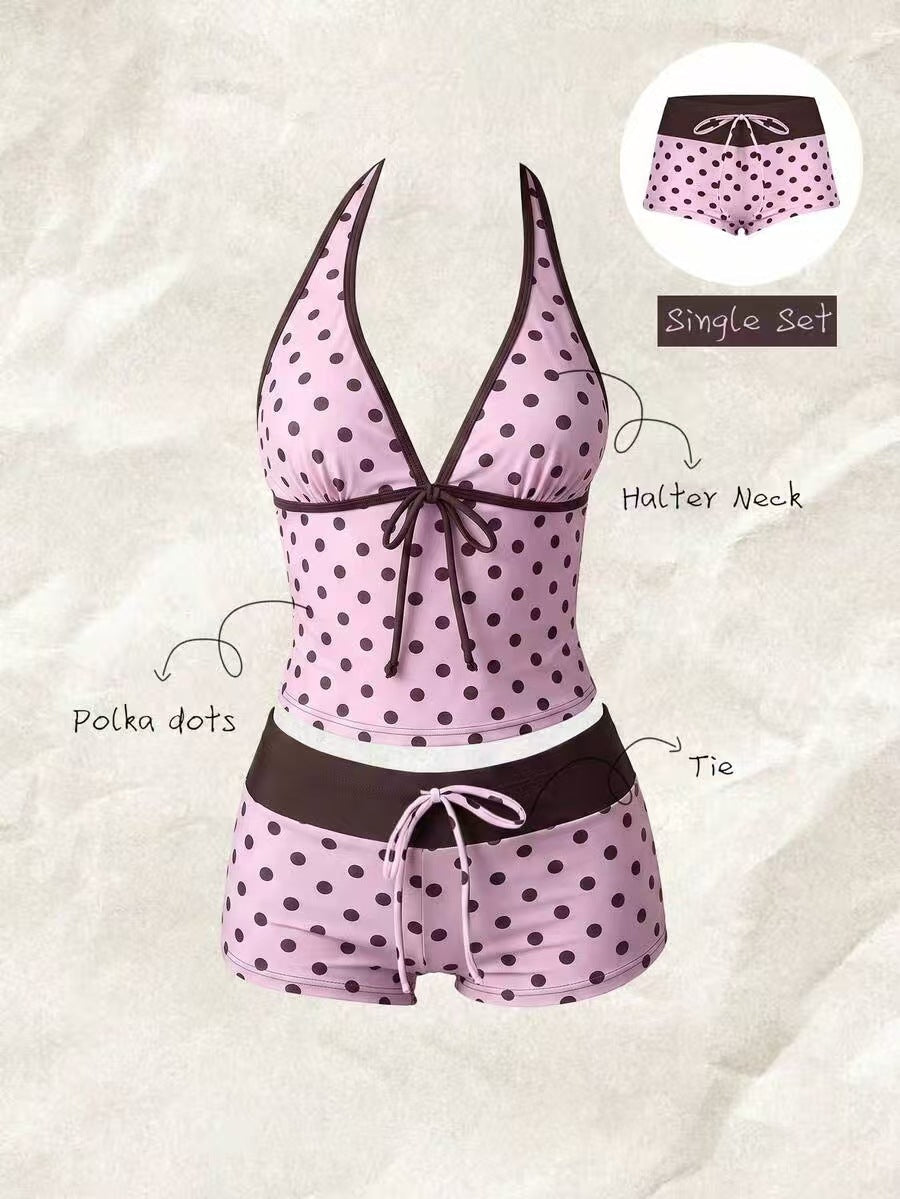 Damen-Tankini mit Polka Dots und verstellbarem Neckholder