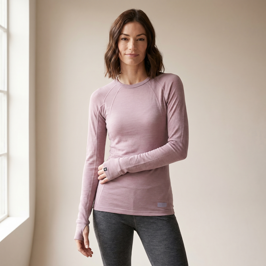 Damen-Thermo-Langarmshirt aus Merinowolle | Atmungsaktiver Base Layer | Rundhalsausschnitt