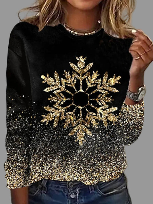 Damen-Weihnachtsshirt mit Rundhalsausschnitt und Langarm