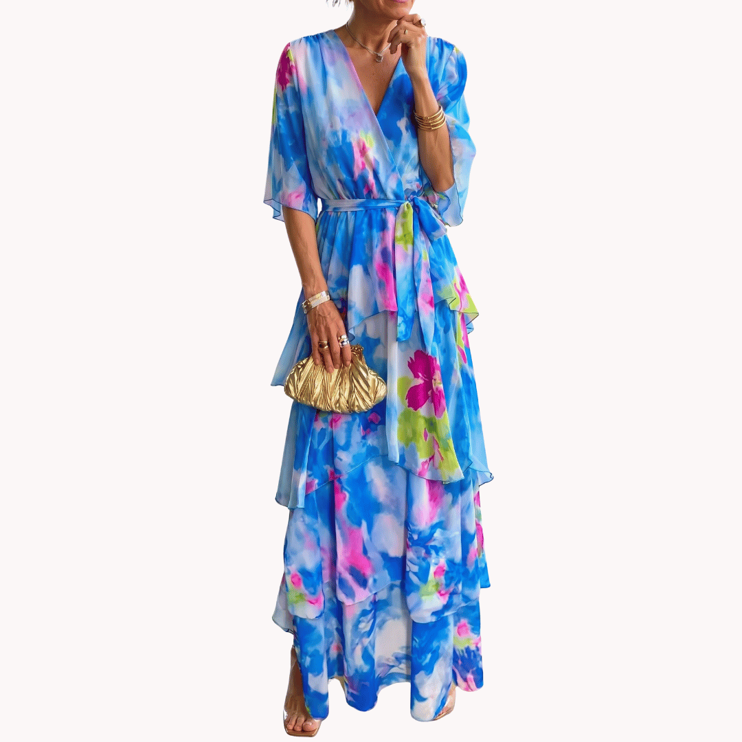 Damen-Wickel-Midikleid mit V-Ausschnitt