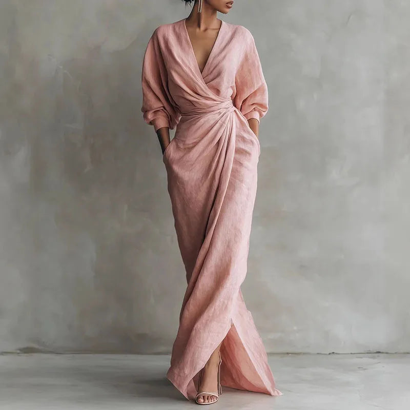 Damen-Wickelmaxikleid mit V-Ausschnitt