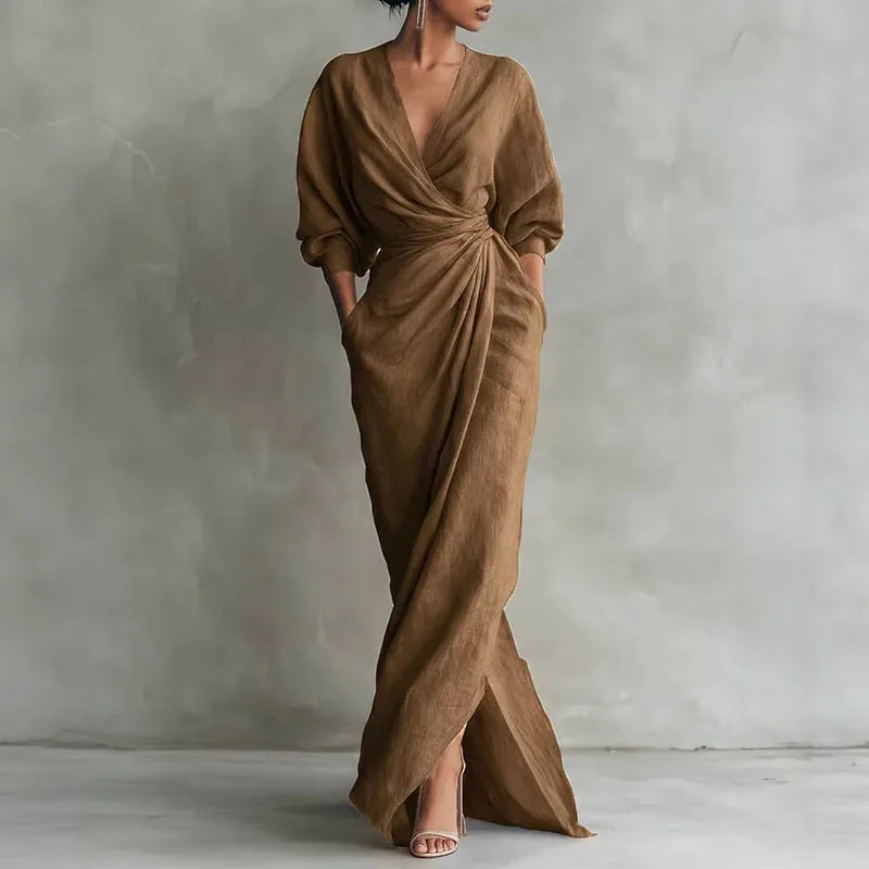 Damen-Wickelmaxikleid mit V-Ausschnitt