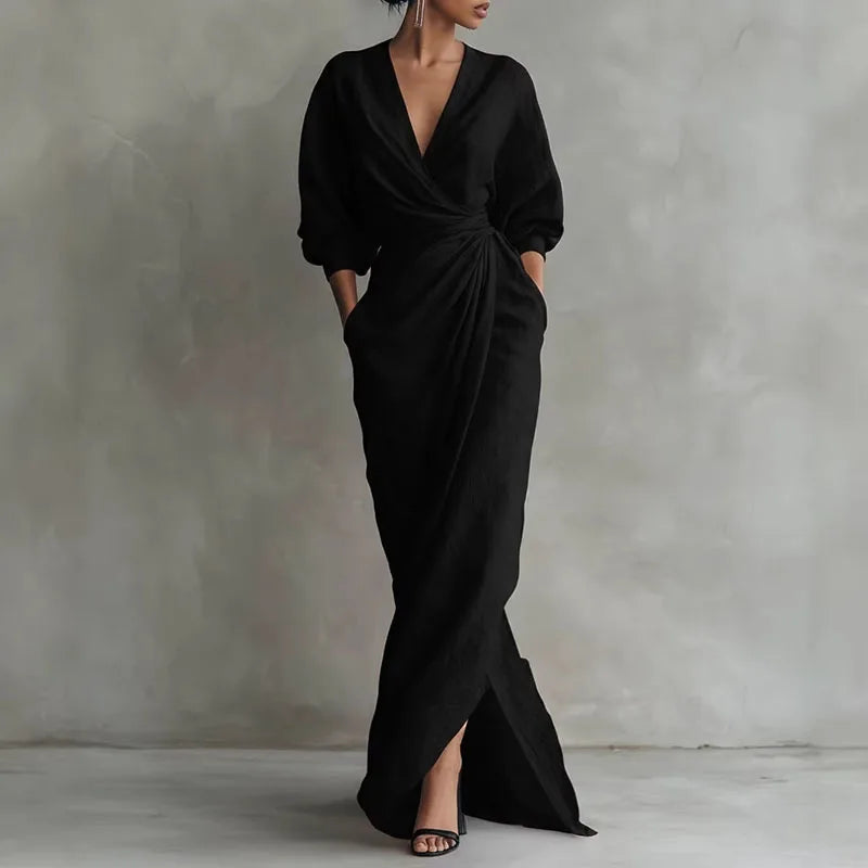 Damen-Wickelmaxikleid mit V-Ausschnitt